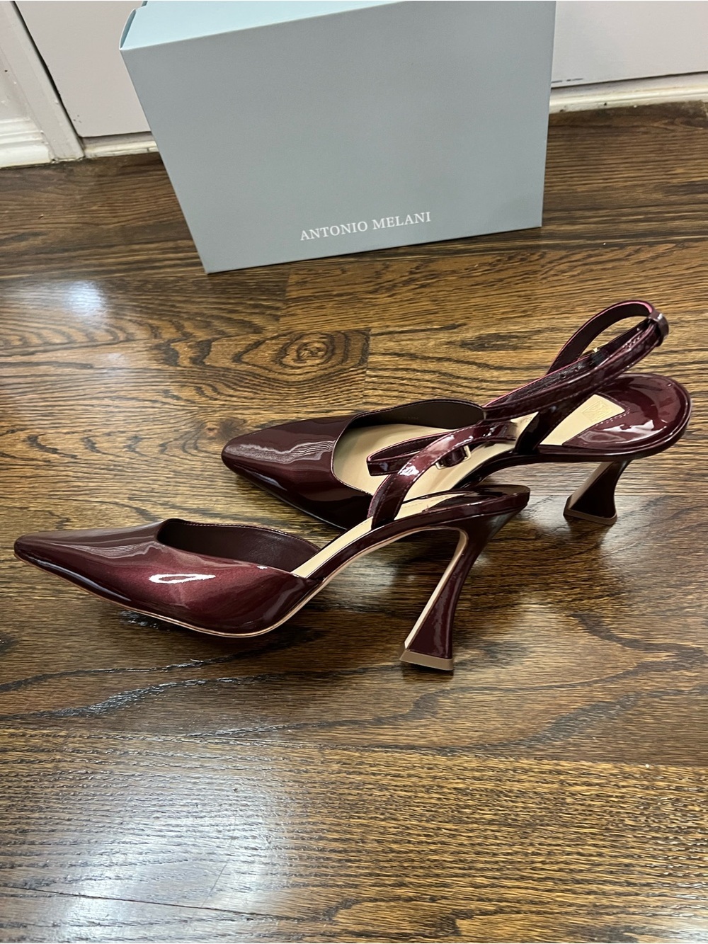 Antonio Melani Burgundy Patent Pointed-Toe Ankle-Strap Heels - Picture 6 of 8